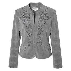 Danny & Nicole Blazer Gray Pinstripe Embroidered Tailored Jacket Women’s Size 16